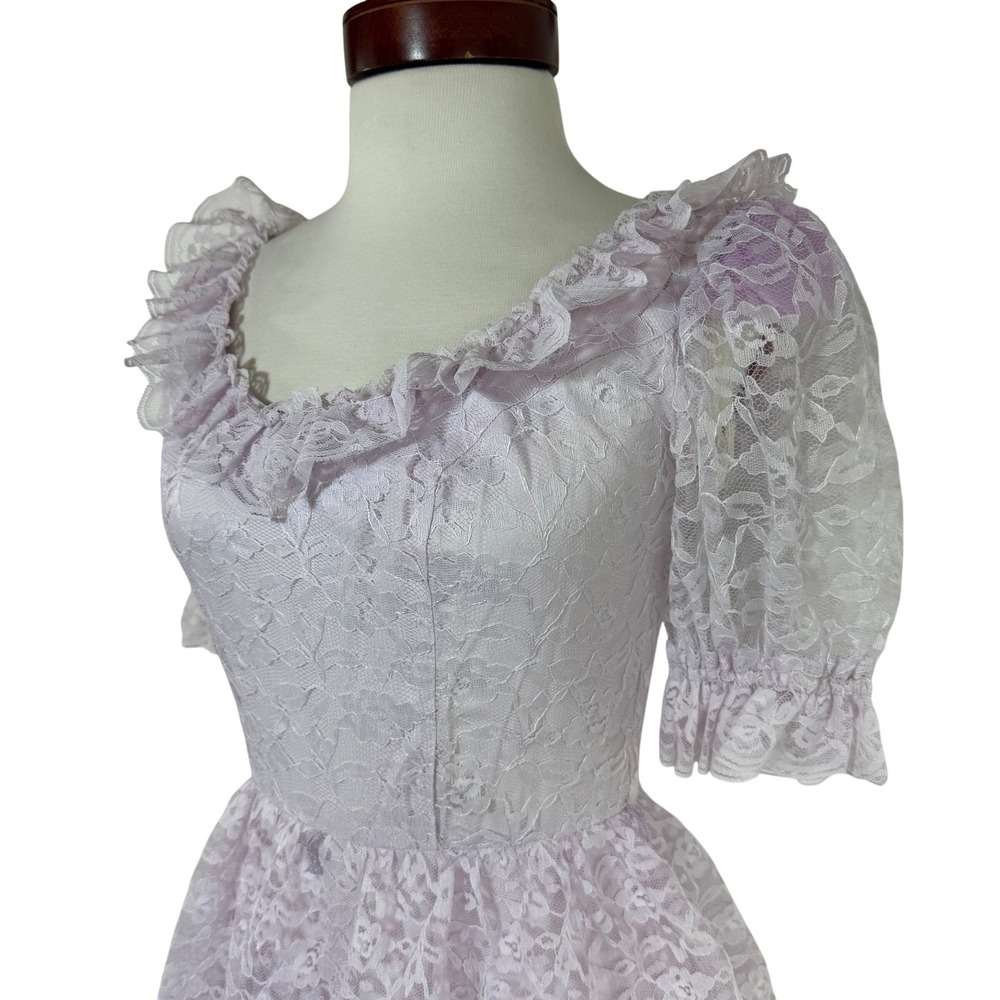 Vintage ILGWU Pink Lace Prairie Dress Made USA Coquette Fairycore Cottage 5 - Picture 4 of 16